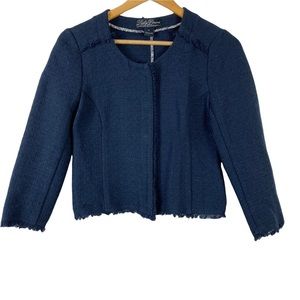 LUCKY BRAND LIVE IN LOVE  Navy Blue Textured Cropped Blazer Unfinished Hem Small